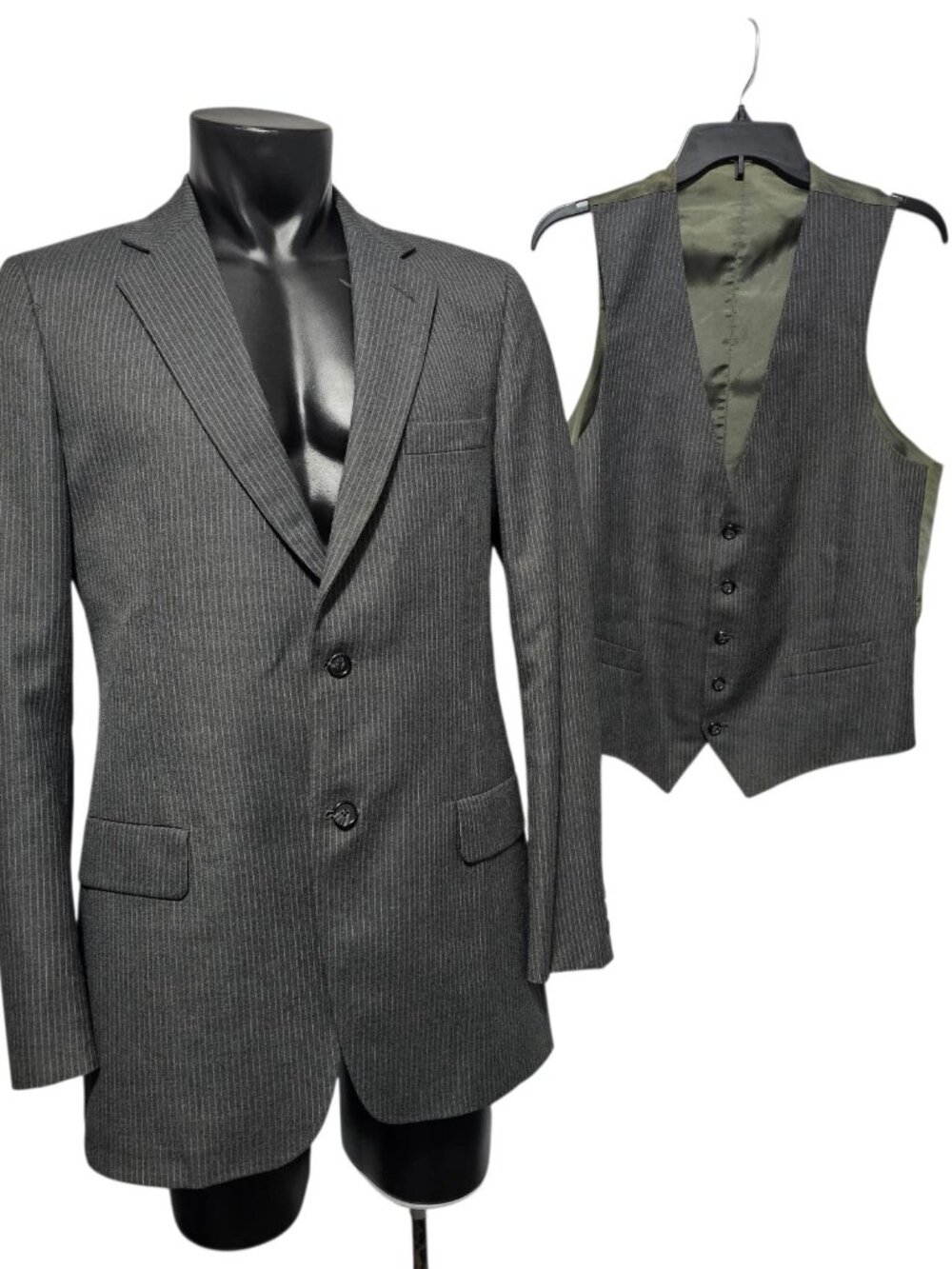 Adams Row Blazer 42XL Black Gray Striped Jacket Waistcoat Vest Vintage